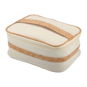 1 Pcs Portable Travel Wood Grain Makeup Bag 8.54"x3.94"x6.02" Canvas Beigev